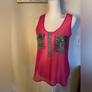 DayTrip from Buckle sheer pink tank with snake print and gold&black sequins! Sm